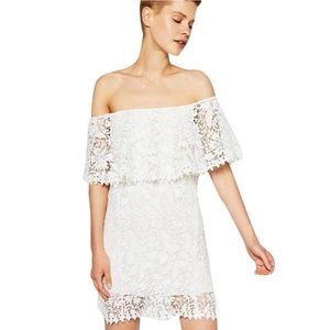 Zara White Guipure Off Shoulder Lace Dress